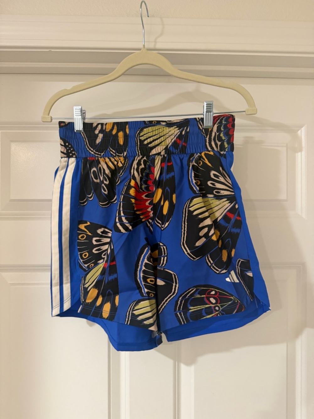 Adidas X Farm Rio Pacer Blue Butterfly Print Athletic Shorts Size Small - Picture 2 of 2